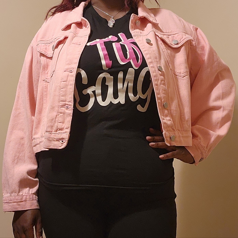 SHEIN Crop Pink Denim Jacket